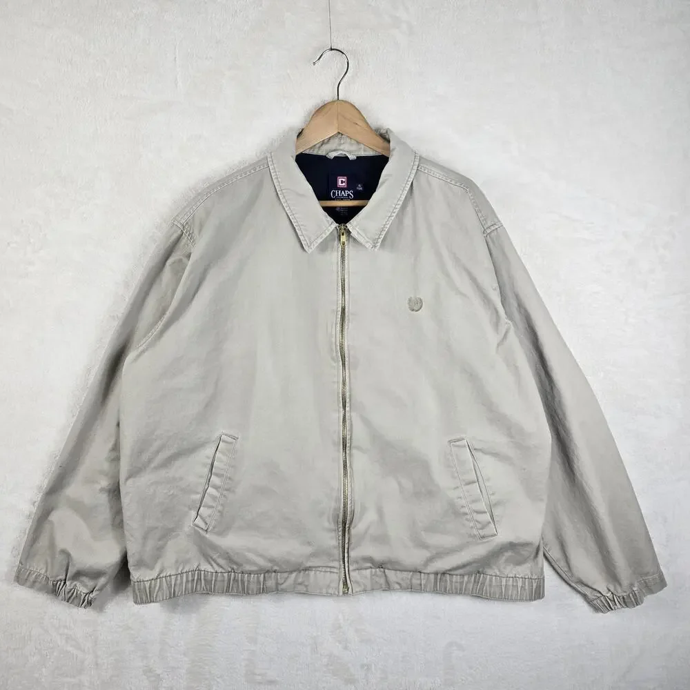 Vintage Chaps Ralph Lauren Beige Khaki Bomber Jacket Size XL 90s Phone Pocket